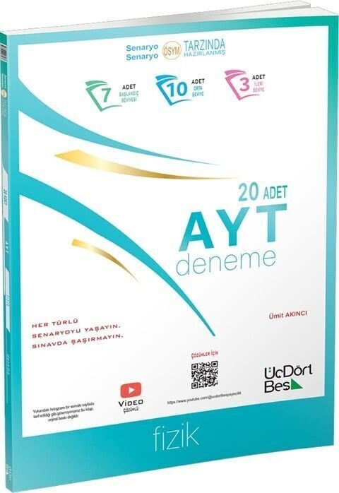 ÜçDörtBeş Yayınları AYT Fizik 20 Deneme