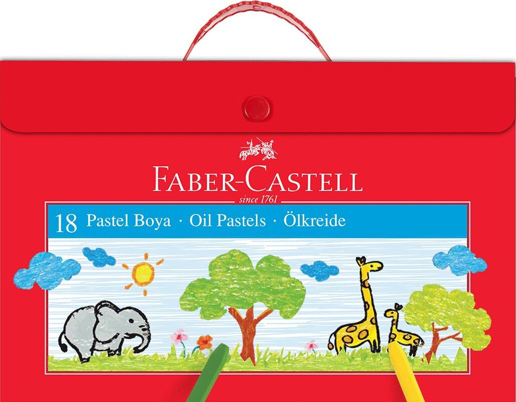 FABER PASTEL BOYA 18 RENK PLASTİK ÇANTALI TUTUCAKLI