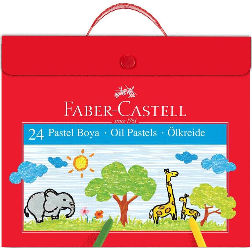 FABER PASTEL BOYA 24 RENK PLASTİK ÇANTALI TUTUCAKLI